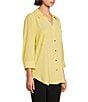 Color:Sunshine - Image 4 - Slim Factor by Investments 3/4 Sleeve Double Pocket Point Collar Button Front High-Low Hem Top