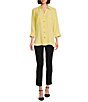 Color:Sunshine - Image 3 - Slim Factor by Investments 3/4 Sleeve Double Pocket Point Collar Button Front High-Low Hem Top
