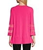 Color:Magenta - Image 2 - Slim Factor By Investments Crew Neck 3/4 Flared Mesh Insert Sleeve Coordinating Knit Top