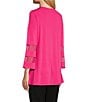 Color:Magenta - Image 4 - Slim Factor By Investments Crew Neck 3/4 Flared Mesh Insert Sleeve Coordinating Knit Top