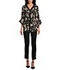Color:Organic Petal - Image 3 - Slim Factor by Investments Floral Print V-Neck 3/4 Ruffle Sleeve Button Front Blouse