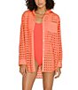 Color:Hot Coral - Image 1 - Oxford Point Collar Button Front Shirt Dress Cover-Up