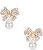 Color:Gold/Crystal - Image 1 - Borrowed & Blue by Southern Living Pave Bow Pearl Crystal Drop Earrings