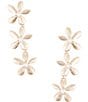 Color:Gold/Pearl - Image 1 - Pearl Triple Flower Drop Earrings