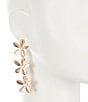 Color:Gold/Pearl - Image 2 - Pearl Triple Flower Drop Earrings