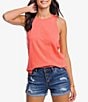 Color:Sunkist Coral - Image 1 - Avah Sun Farer Box Top Ribbed Crew Neck Sleeveless Tank