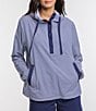 Color:Classic White - Image 1 - Calie Performance Striped Popover Snap Front Hooded Jacket
