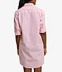Color:Conch Shell - Image 2 - Cam Stripe Poplin Point Collar Long Sleeve Button Down Shirt Dress