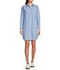Color:Blue Fin - Image 1 - Cam Stripe Poplin Point Collar Long Sleeve Button Down Shirt Dress