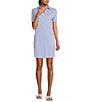 Color:Cobalt Blue - Image 1 - Kamryn brrr°® Intercoastal Stripe Print Short Sleeve Collared V-Neck Shift Dress