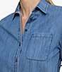 Color:Medium Wash Indigo - Image 3 - Katherine Denim Point Collar Long Sleeve Button Front Shirt