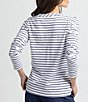 Color:Nautical Navy - Image 2 - Kimmy Stripe Long Sleeve Crew Neck Herringbone Detail Tee Shirt