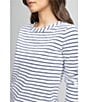 Color:Nautical Navy - Image 3 - Kimmy Stripe Long Sleeve Crew Neck Herringbone Detail Tee Shirt