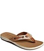 Color:Tan Multi - Image 1 - Seafish Chambray Stripes Leather Thong Sandals