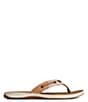 Color:Tan Multi - Image 2 - Seafish Chambray Stripes Leather Thong Sandals