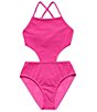Color:Rosette - Image 1 - Big Girls 7-16 High Neck Back Cutout Two Piece Swimsuit