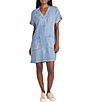 Color:Indigo - Image 1 - Vienna Chambray V-Neck Short Sleeve Patch Pocket Dress