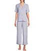 Color:Petal Dot - Image 1 - Woven Petal & Dot Geo Short Sleeve Notch Collar Cropped Pajama Set