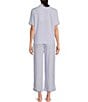 Color:Petal Dot - Image 2 - Woven Petal & Dot Geo Short Sleeve Notch Collar Cropped Pajama Set