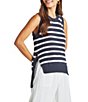Color:Navy/White - Image 1 - Zoey Striped Crew Neck Slit Tie Side Knit Tank Top