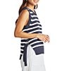 Color:Navy/White - Image 4 - Zoey Striped Crew Neck Slit Tie Side Knit Tank Top