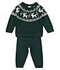 Color:Green - Image 1 - Baby Boy 3-24 Months Round Neck Long Sleeve Fair Isle Sweater & Pants Set