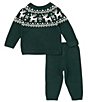 Color:Green - Image 2 - Baby Boy 3-24 Months Round Neck Long Sleeve Fair Isle Sweater & Pants Set