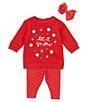 Color:Red - Image 1 - Baby Girls Newborn-24 Months Let it Snow Long Sleeve Top & Stripe Leggings Set