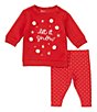 Color:Red - Image 2 - Baby Girls Newborn-24 Months Let it Snow Long Sleeve Top & Stripe Leggings Set
