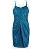 Color:Turquoise - Image 1 - Big Girls 7-16 Sleeveless Overlapping-Detail Metallic Shiny Sheath Dress
