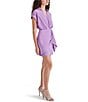 Color:Dahlia Purple - Image 3 - Adalyn V Neck Short Sleeve Drape Dress