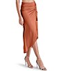 Color:Sienna - Image 3 - Ambrosia Ruched Faux Wrap Asymmetrical Hem Midi Skirt