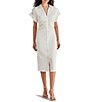 Color:Ivory - Image 1 - Cambrie Linen Blend Collar Neck Short Sleeve Midi Dress