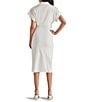 Color:Ivory - Image 2 - Cambrie Linen Blend Collar Neck Short Sleeve Midi Dress