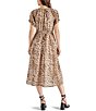 Color:Leopard - Image 2 - Tahlia Leopard Print V-Neck Smocked Waist Short Sleeve Midi A-Line Dress