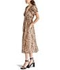 Color:Leopard - Image 3 - Tahlia Leopard Print V-Neck Smocked Waist Short Sleeve Midi A-Line Dress