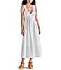 Color:White - Image 1 - Taryn Lace Trim V-Neck Sleeveless Midi A-Line Dress