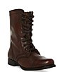Color:Brown - Image 1 - Troopa Military-Inspired Zipper Lace Up Leather Combat Boots