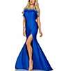 Color:Royal Blue - Image 1 - Strapless Feather Trim Front Slit Slim Gown