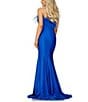 Color:Royal Blue - Image 2 - Strapless Feather Trim Front Slit Slim Gown