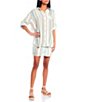 Color:Natural Stripe - Image 3 - Coordinating Stripe Print Twist Front Button Mini Skirt
