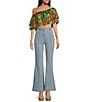 Color:Green Multi - Image 3 - Charmer Tropical Floral Print Tiered Off-The-Shoulder Cropped Ruffle Top