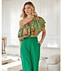 Color:Green Multi - Image 6 - Charmer Tropical Floral Print Tiered Off-The-Shoulder Cropped Ruffle Top