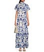 Color:White Blue - Image 1 - Floral Print Mock Neck Short Sleeve Maxi Dress