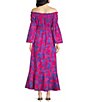 Color:Cerulean/Pink - Image 2 - Floral Print Off-The-Shoulder Long Bell Sleeve Maxi Dress