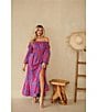 Color:Cerulean/Pink - Image 4 - Floral Print Off-The-Shoulder Long Bell Sleeve Maxi Dress