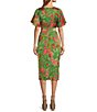 Color:Green Multi - Image 2 - Joelle Floral Tropical Print Satin V-Neck Front Tie Side Cut Out Midi Dress