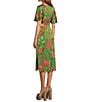 Color:Green Multi - Image 4 - Joelle Floral Tropical Print Satin V-Neck Front Tie Side Cut Out Midi Dress