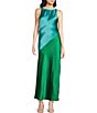 Color:Blue Green - Image 1 - Kavela Color Block Halter Neck Sleeveless Maxi Slip Dress