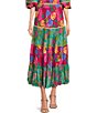 Color:Fuchsia Multi - Image 1 - Marina Tropical Floral Print Tiered A-Line Coordinating Maxi Skirt